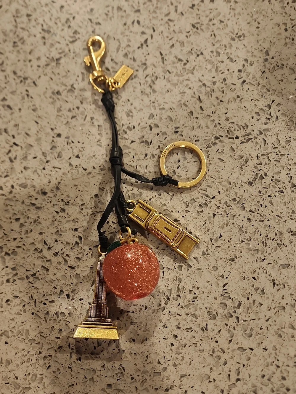 Coach Style New York Gold-tone Keychain Charm with Glitter Apple Orb